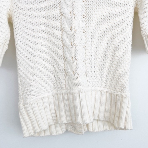 Express Cream Cowl Neck Cable Knit Short Sleeves Snap Button Sweater XS - Picture 10 of 16